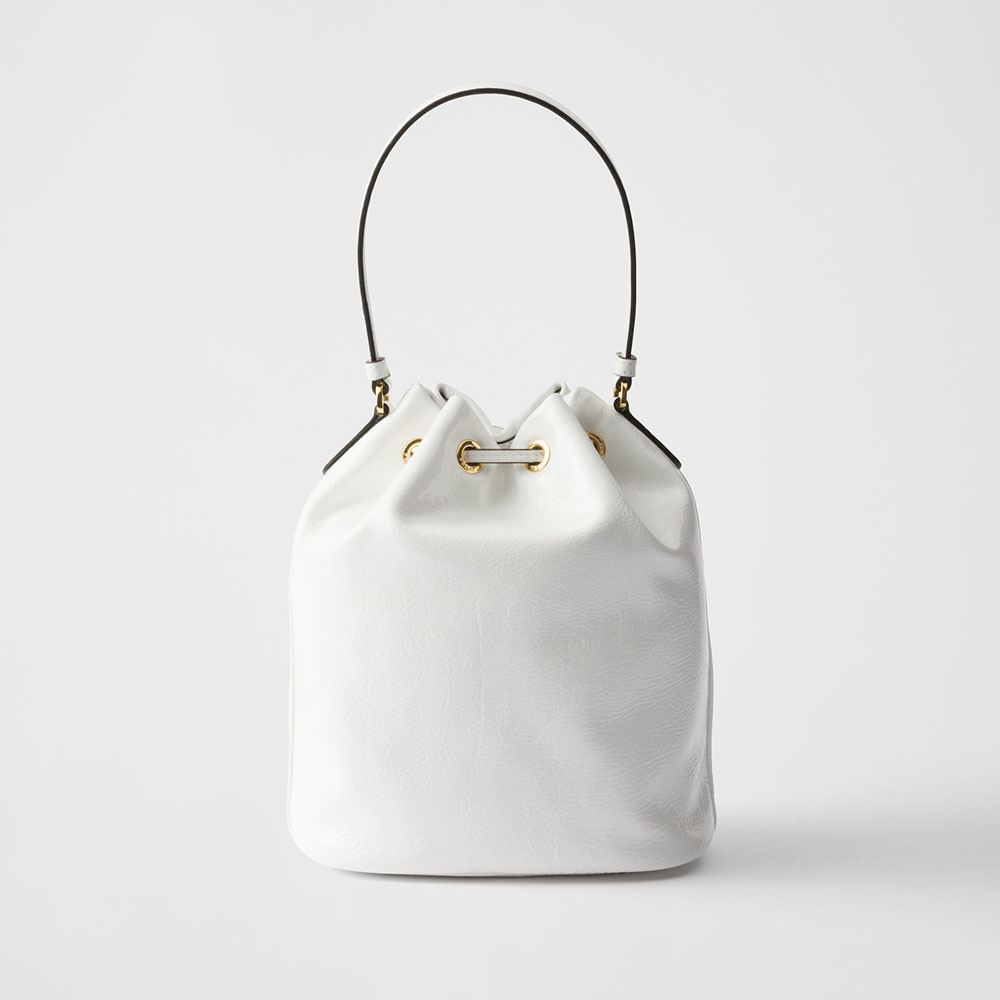 PRADA バケットバッグ ホワイト プラダ コピー デュエット ナプラックパテントレザー バケットバッグ