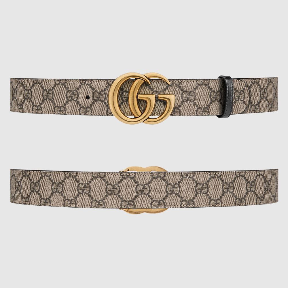 GUCCI ベルト ゴールドハードウェア リバーシブル レザー ベルト（ダブルG バックル） ・ブラック/ブラウン