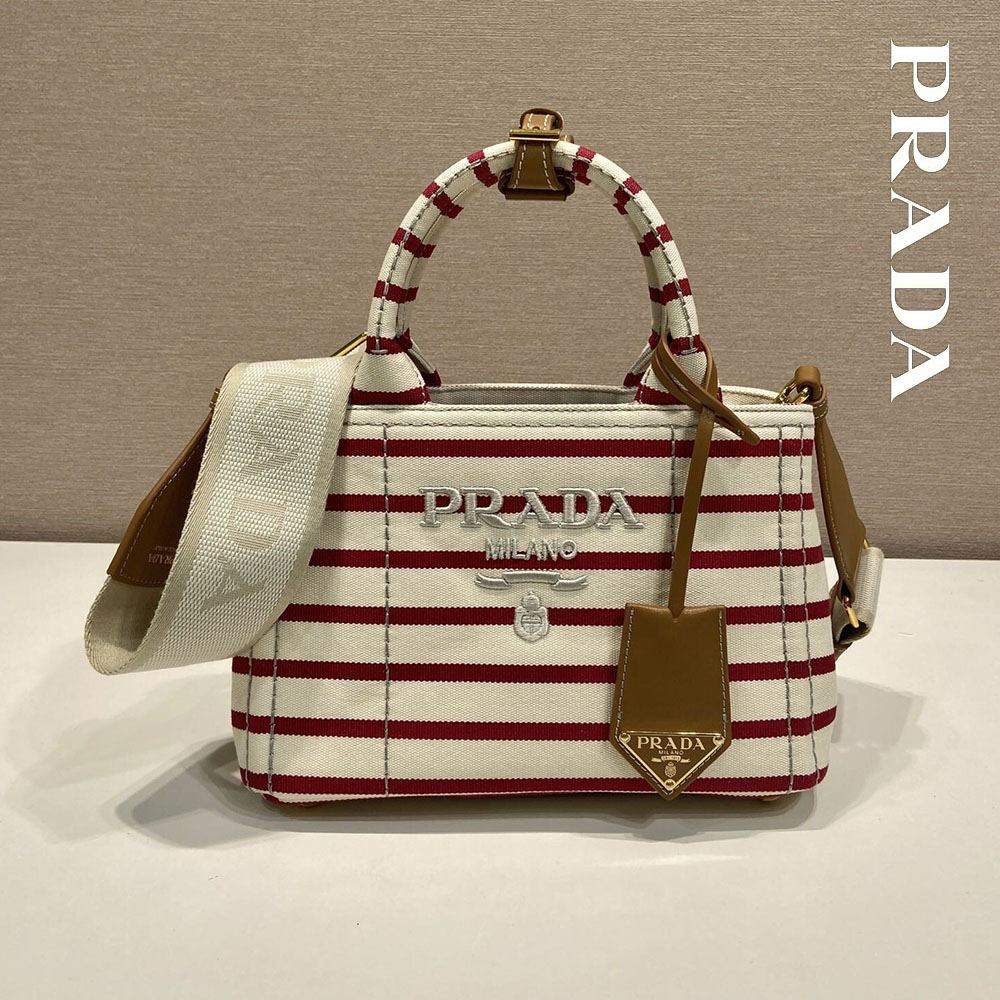 プラダコピー ボーダー キャンバス ミニトート ロゴ刺繍 1BA038 プラダコピー ボーダー キャンバス ミニトート ロゴ刺繍 1BA038